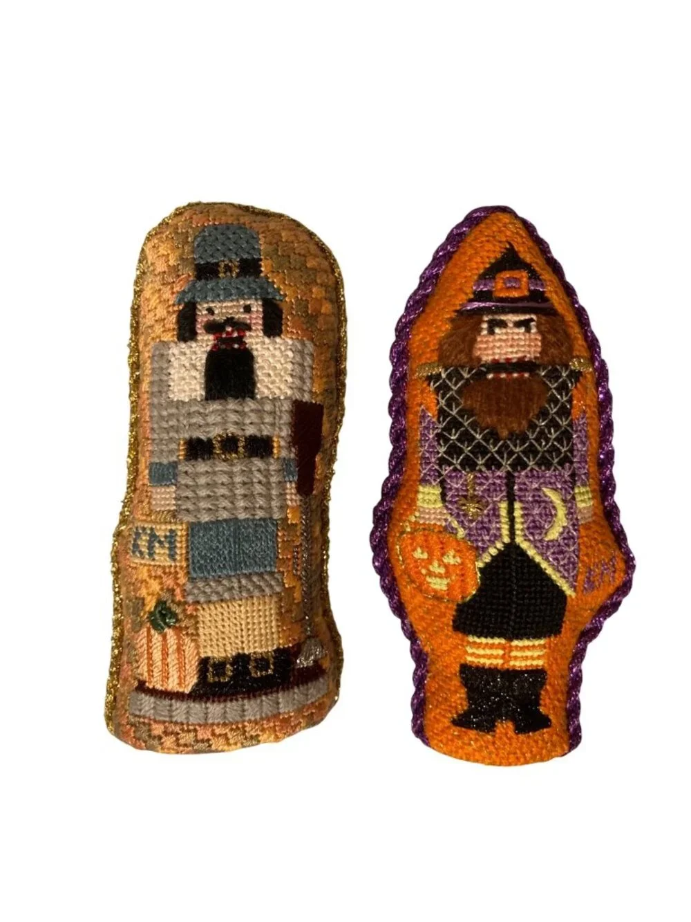 Holiday Nut Cracker Completed Needlepoint Figurines Thanksgiving Halloween